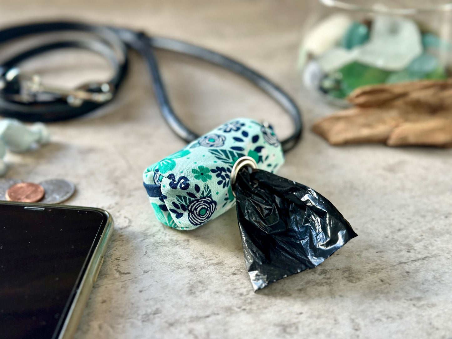Dog Poop Bag Holder (blue floral)